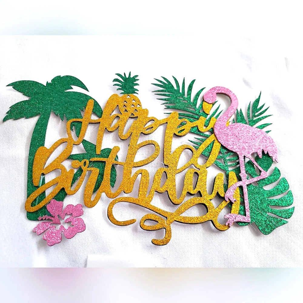 3 for $9 - Tropical or Luau Happy Birthday Cake Topper